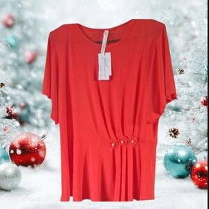 New NY Collection Women's Orange Blouse Pearl-like Accent Fashionable Size XL